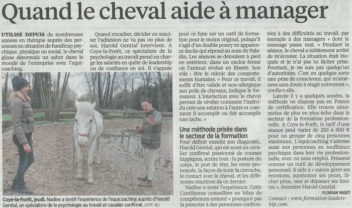 Formation au leadership, manager un cheval - retombée presse sur le Parisien